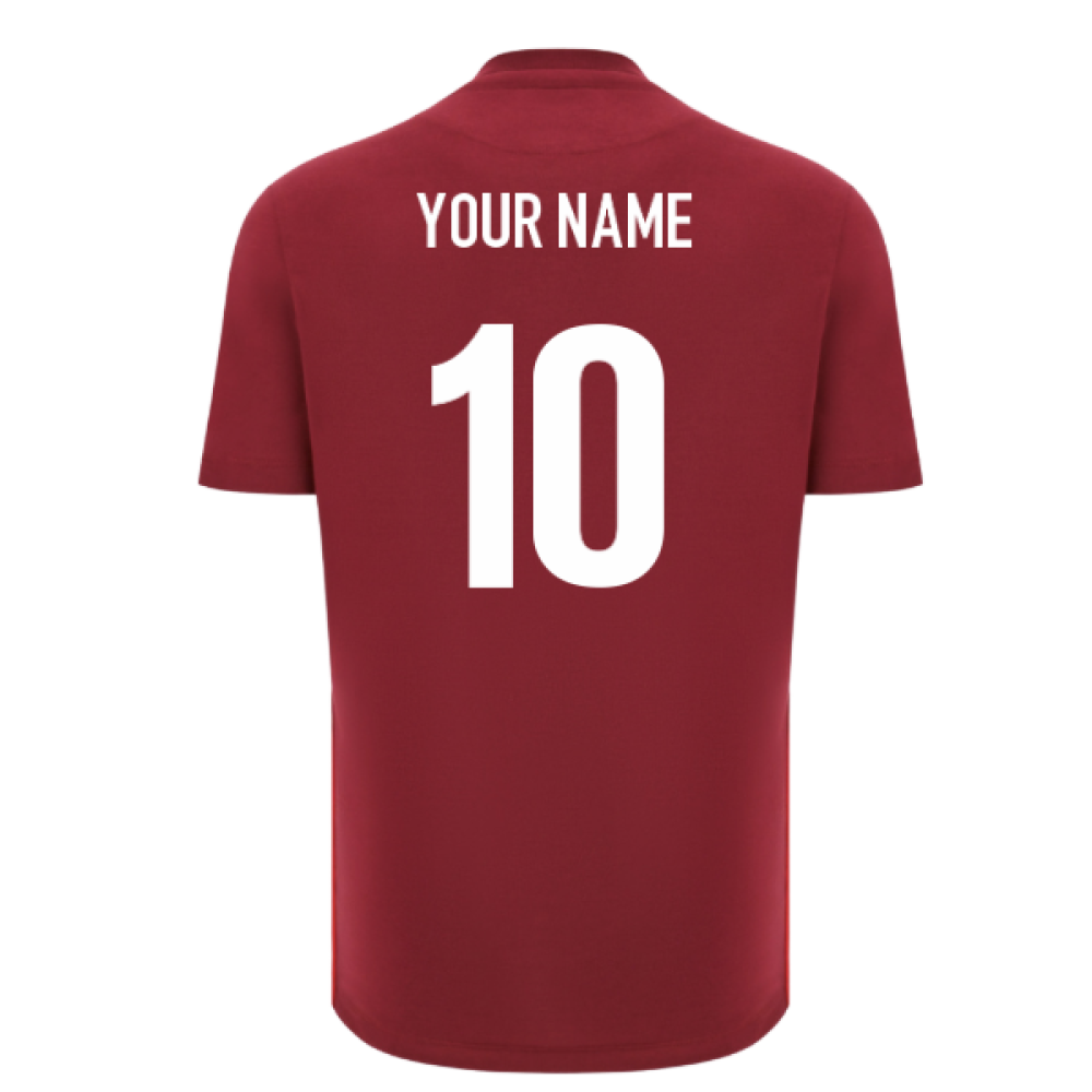 2025-2026 Wales WRU Rugby Travel Cotton Tee (Deep Red) (Your Name)