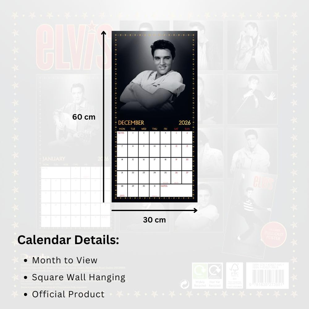Elvis Presley Square Calendar 2026