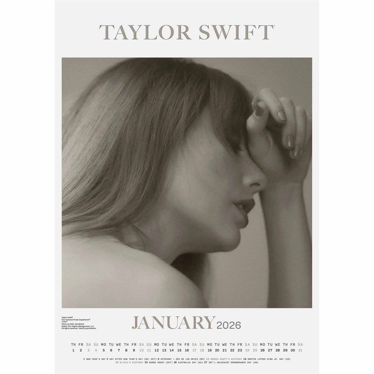 Taylor Swift A3 Calendar 2026