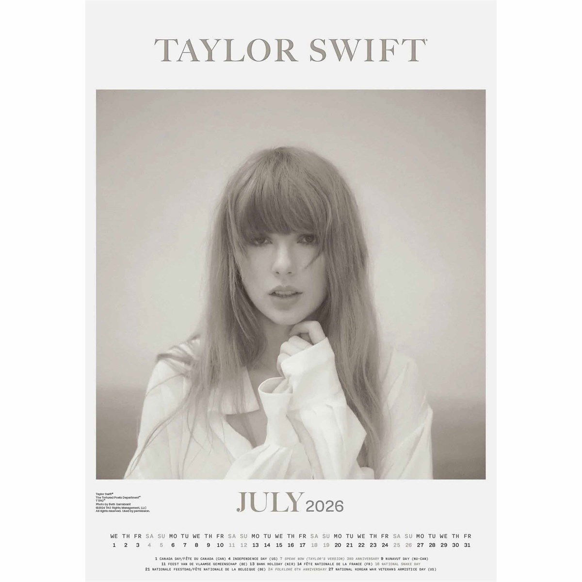 Taylor Swift A3 Calendar 2026