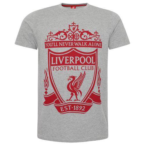 Liverpool FC Crest T Shirt Mens Grey M