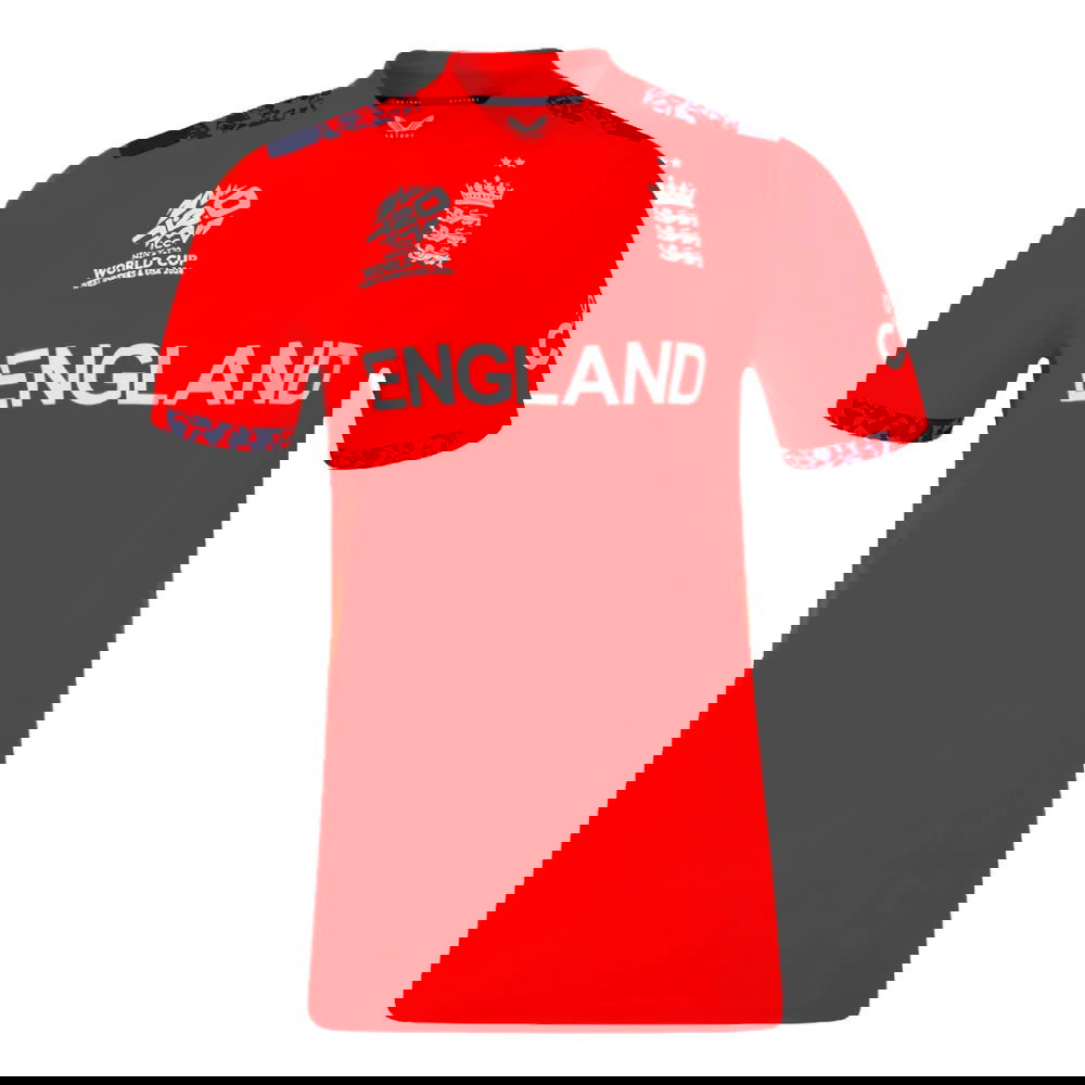 2024 England Cricket T20 Replica S/S T-Shirt - World Cup (Red) (Ladies) (Your Name)