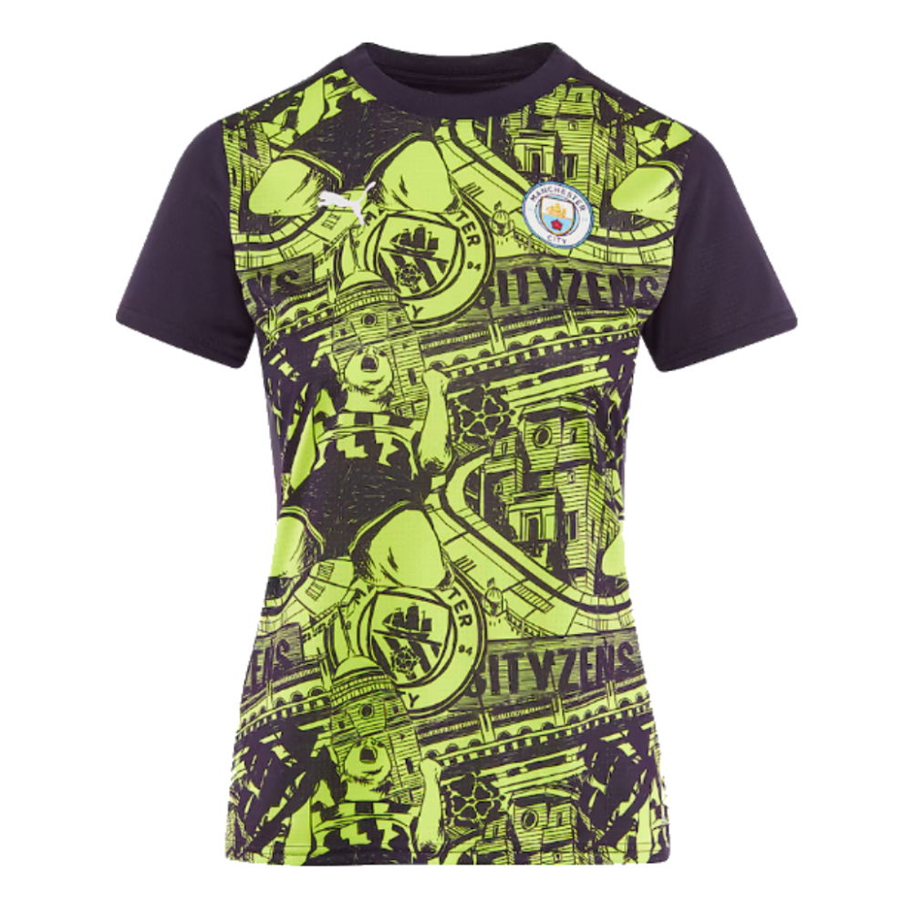 2024-2025 Man City Pre-Match Shirt (Yellow Glow) - Womens (Your Name)