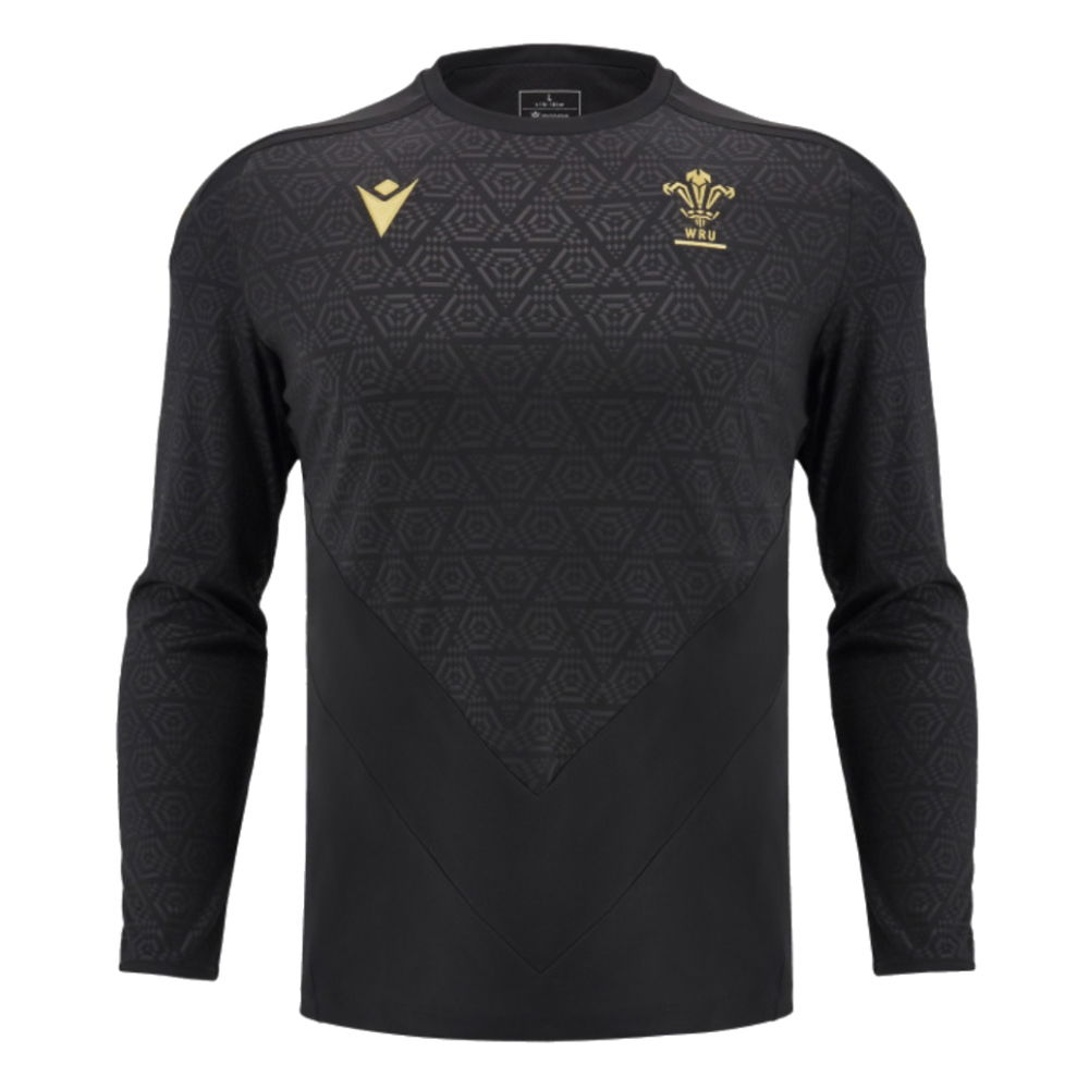 2024-2025 Wales Rugby LS Poly Training Shirt (Black) (Your Name)