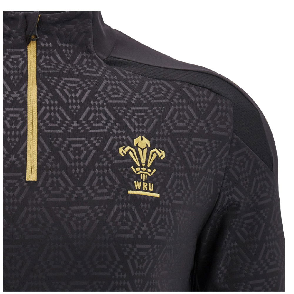 2024-2025 Wales WRU Rugby 1/4 Zip Training Top (Black) - Kids