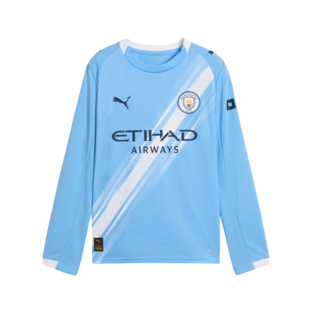 2025-2026 Man City Long Sleeve Home Shirt (Kids) (Hemp 11)