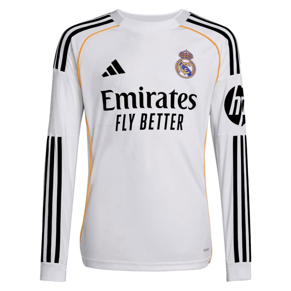 2025-2026 Real Madrid Long Sleeve Home Shirt (Kids) (Huijsen 24)