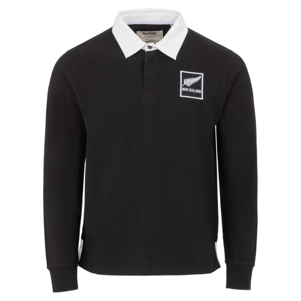 Kooga Vintage New Zealand Men\'s LS Rugby Shirt (Black) (Your Name)