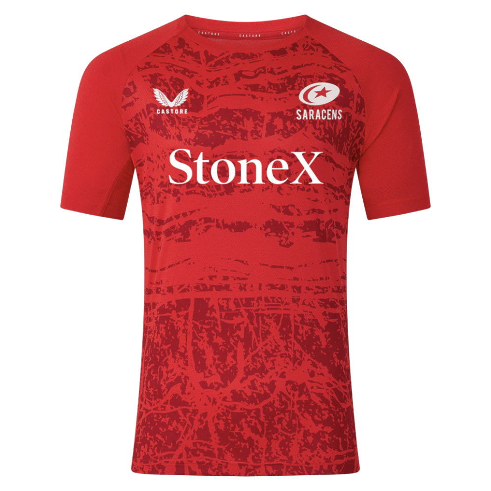 2025-2026 Saracens Pre Match Short Sleeve Tee (Red) (Your Name)