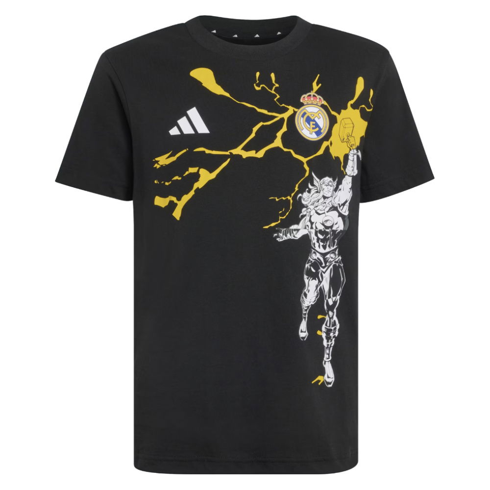 2025-2026 Real Madrid Marvel Tee (Black) - Kids (Your Name)