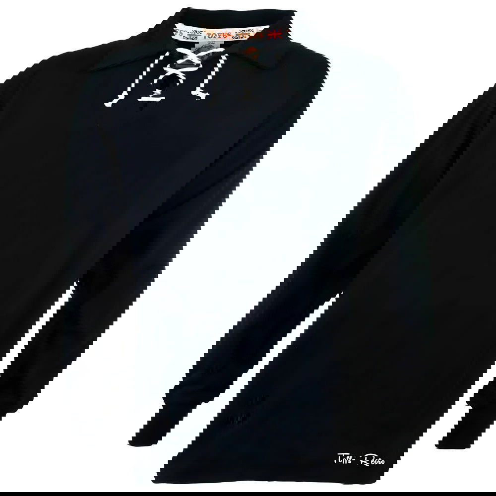 TOFFS Classic Retro Black Long Sleeve Lace-Up Neck Shirt