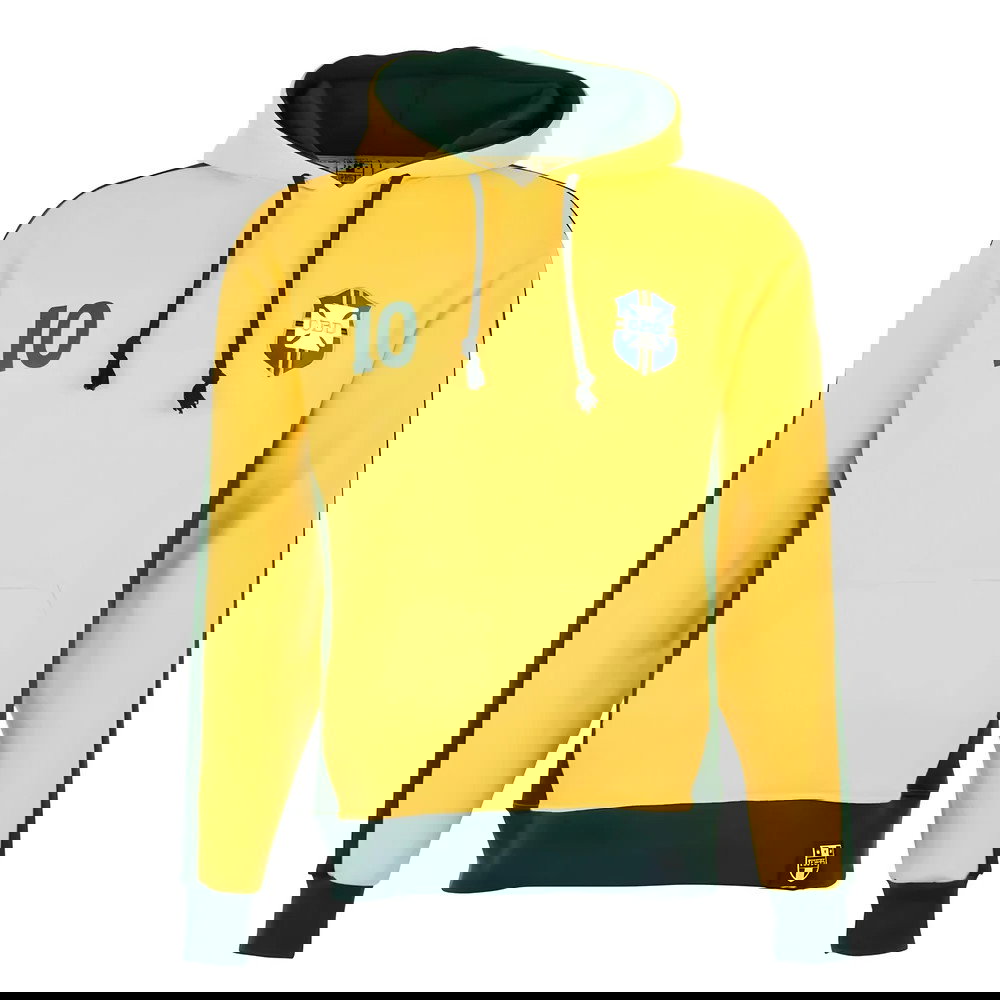 Brazil Number 10 Yellow Retro Hoodie