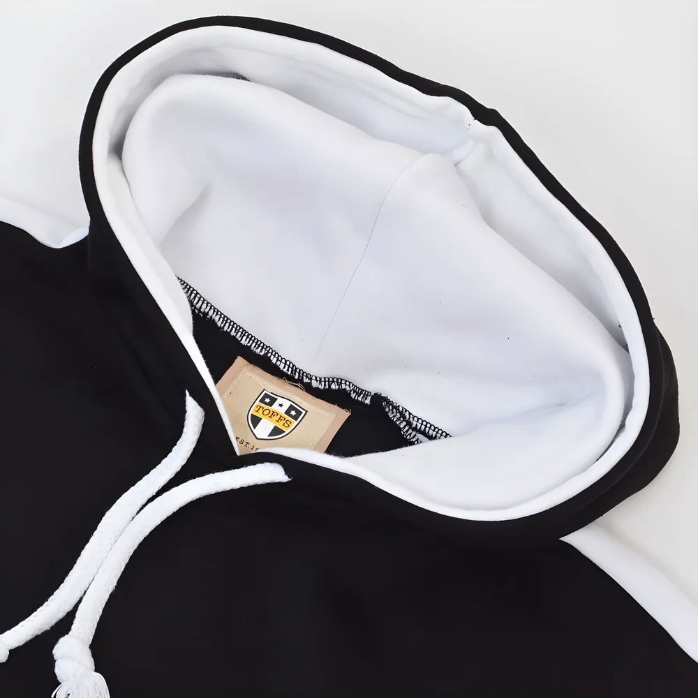 Toffs Retro Black Hoodie - White Sleeve Panels.