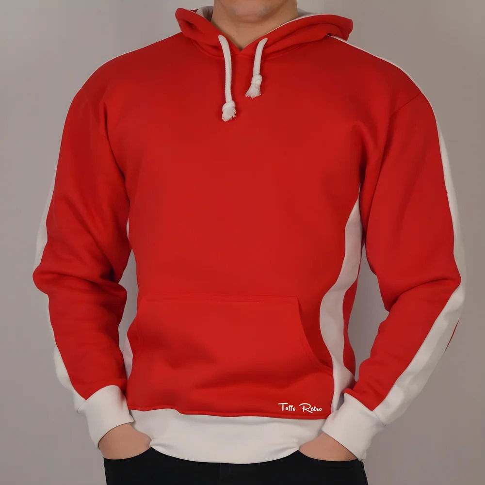 Toffs Retro Red Hoodie White Sleeve Panels