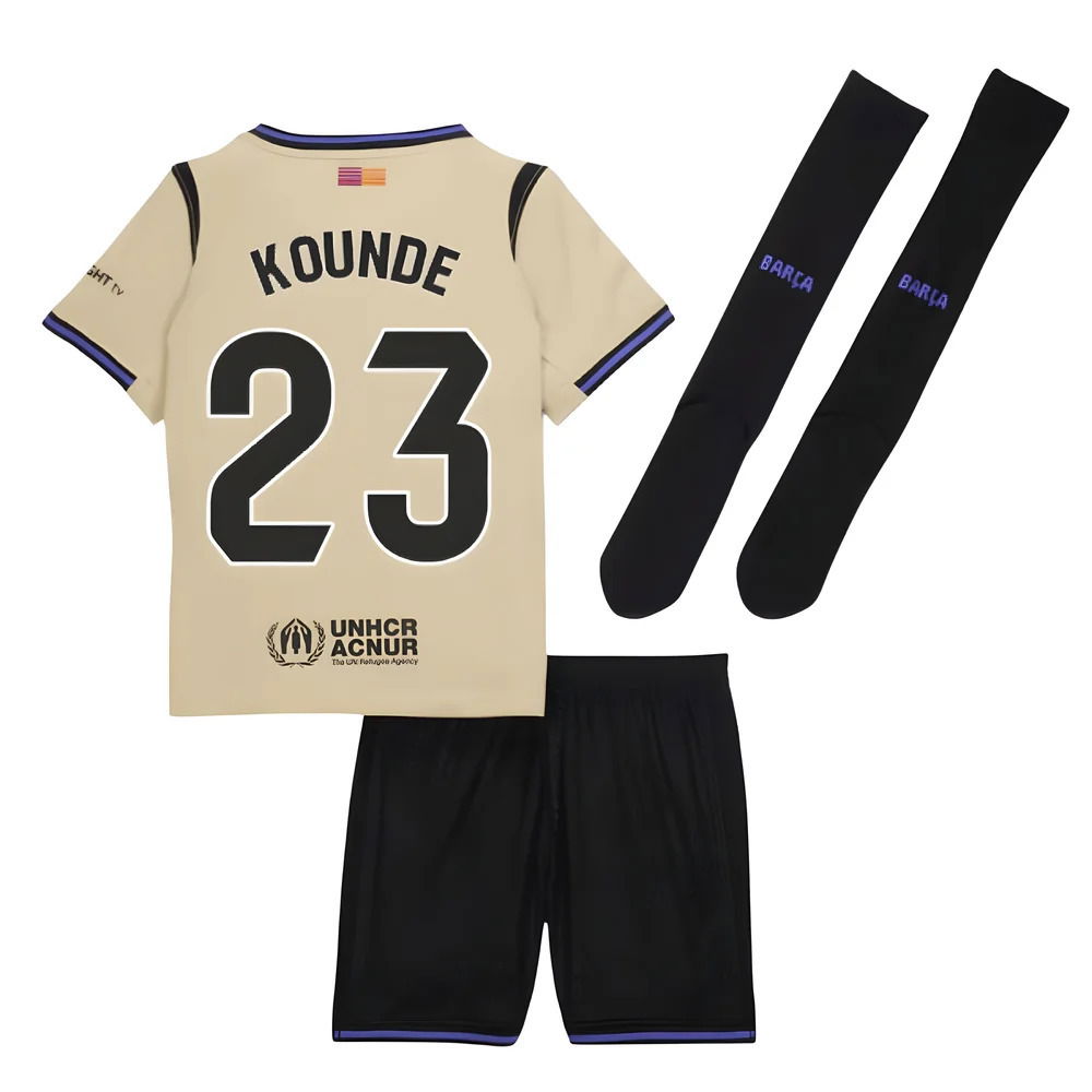 2025-2026 Barcelona Away Little Kids Mini Kit (Kounde 23)