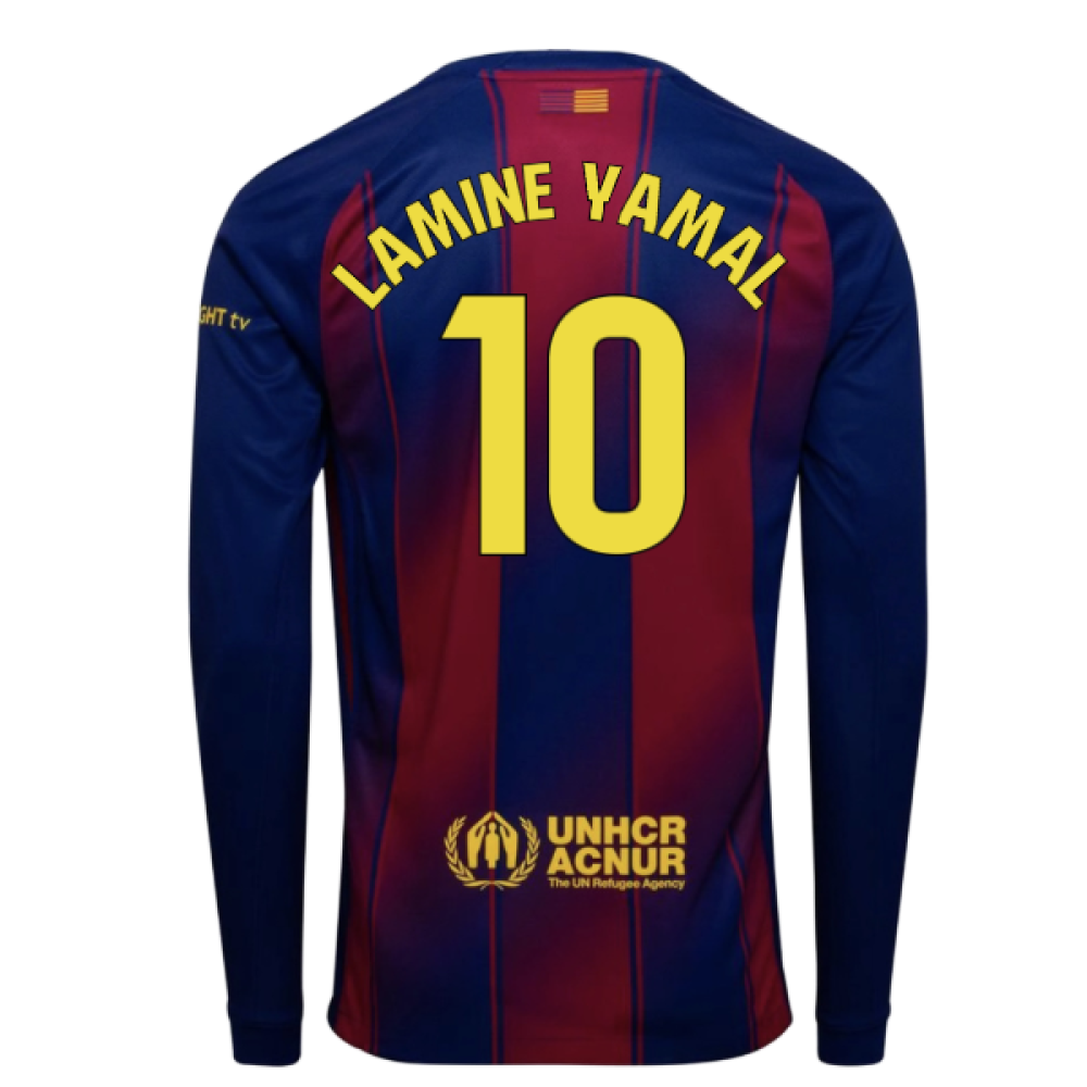2025-2026 Barcelona Home Long Sleeve Shirt (Lamine Yamal 10)