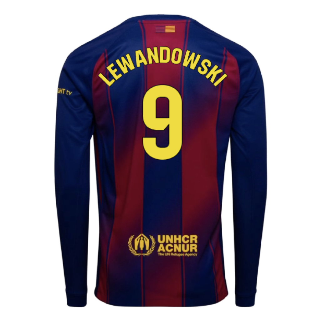 2025-2026 Barcelona Home Long Sleeve Shirt (Lewandowski 9)