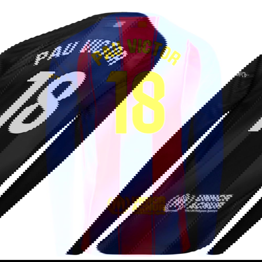 2025-2026 Barcelona Home Long Sleeve Shirt (Pau Victor 18)