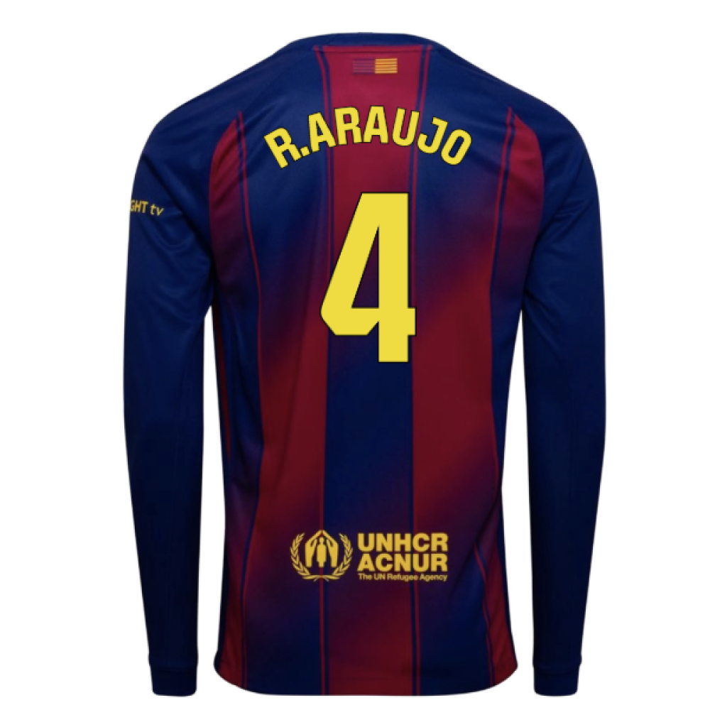 2025-2026 Barcelona Home Long Sleeve Shirt (R.Araujo 4)