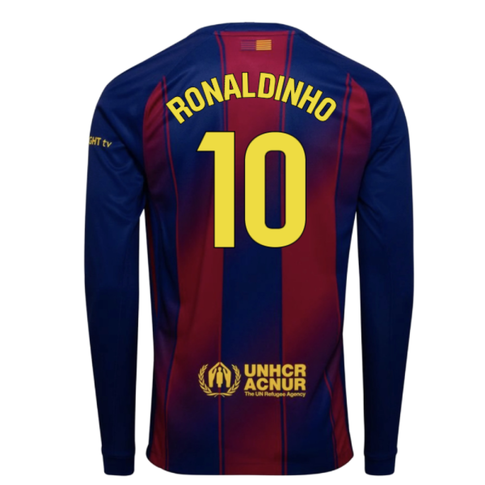 2025-2026 Barcelona Home Long Sleeve Shirt (Ronaldinho 10)