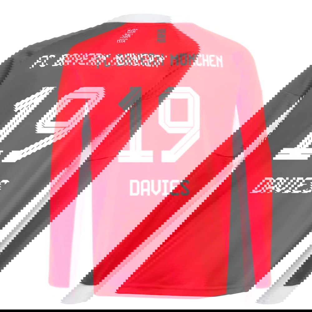 2025-2026 Bayern Munich Long Sleeve Home Shirt (Kids) (Davies 19)