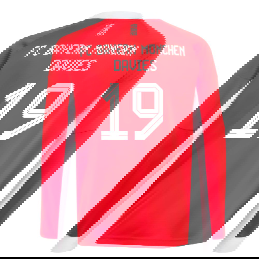 2025-2026 Bayern Munich Long Sleeve Home Shirt (Kids) (Davies 19)