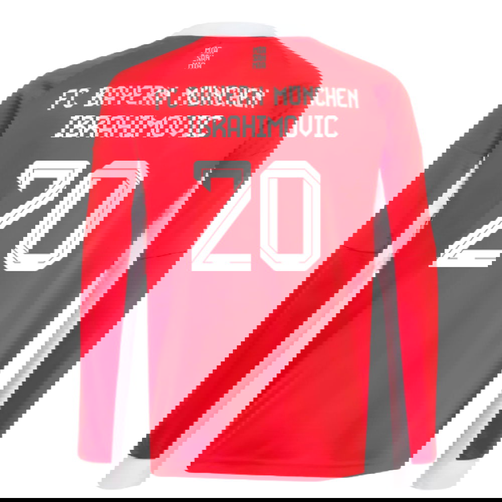 2025-2026 Bayern Munich Long Sleeve Home Shirt (Kids) (Ibrahimovic 20)