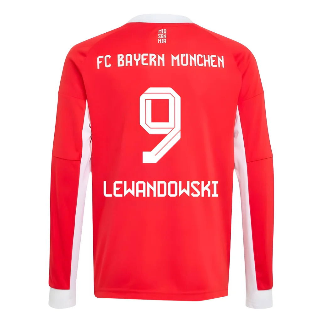 2025-2026 Bayern Munich Long Sleeve Home Shirt (Kids) (Lewandowski 9)