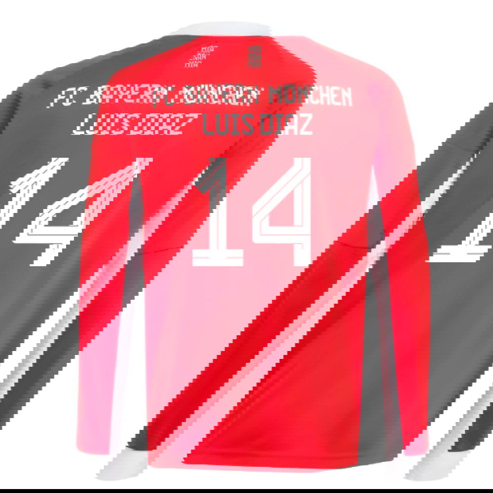 2025-2026 Bayern Munich Long Sleeve Home Shirt (Kids) (Luis Diaz 14)