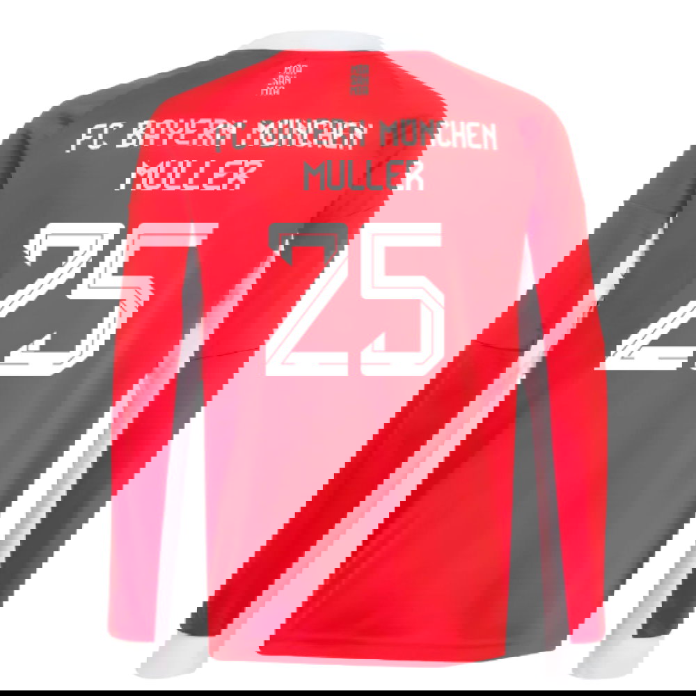 2025-2026 Bayern Munich Long Sleeve Home Shirt (Kids) (Muller 25)