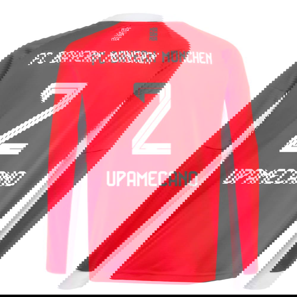 2025-2026 Bayern Munich Long Sleeve Home Shirt (Kids) (Upamecano 2)
