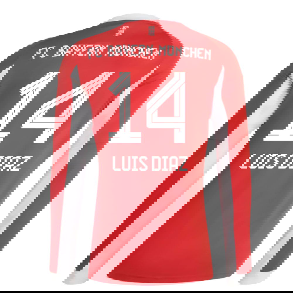 2025-2026 Bayern Munich Long Sleeve Home Shirt (Luis Diaz 14)