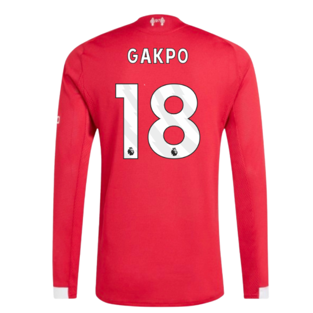 2025-2026 Liverpool Authentic Long Sleeve Home Shirt (Gakpo 18)