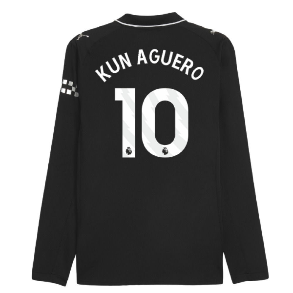 2025-2026 Man City Authentic Long Sleeve Away Shirt (Kun Aguero 10)