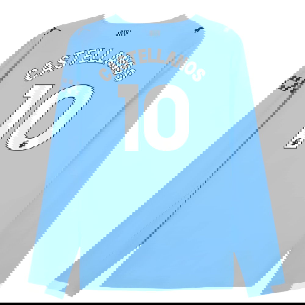 2025-2026 Man City Authentic Long Sleeve Home Shirt (Castellanos 10)