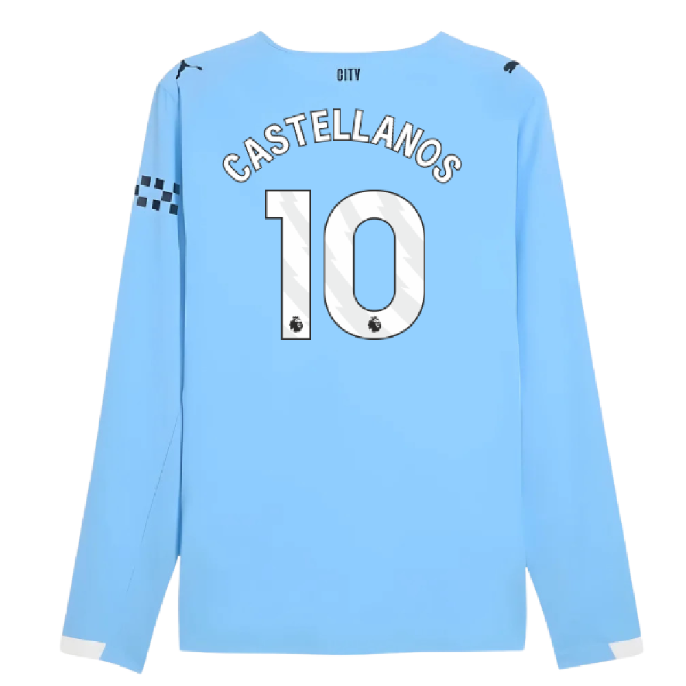 2025-2026 Man City Authentic Long Sleeve Home Shirt (Castellanos 10)