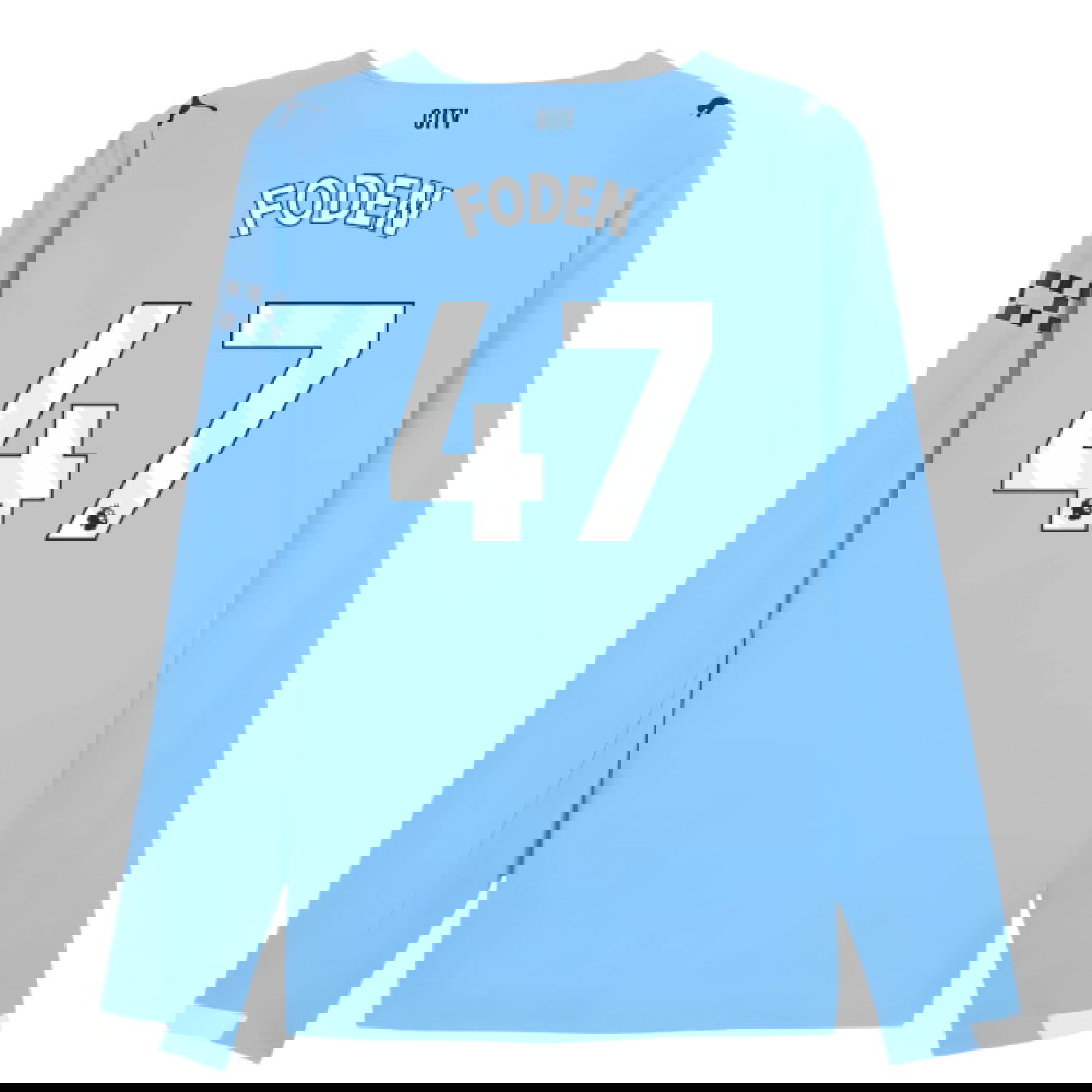 2025-2026 Man City Authentic Long Sleeve Home Shirt (Foden 47)