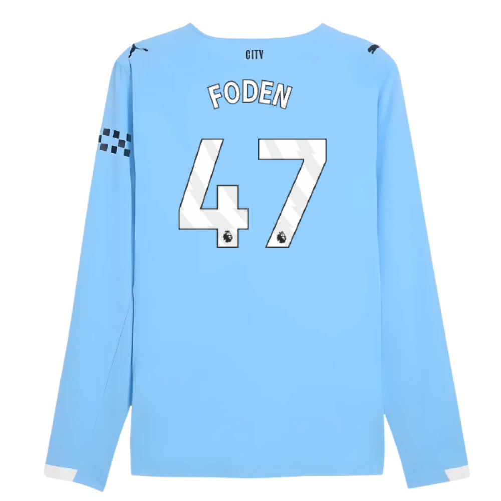 2025-2026 Man City Authentic Long Sleeve Home Shirt (Foden 47)