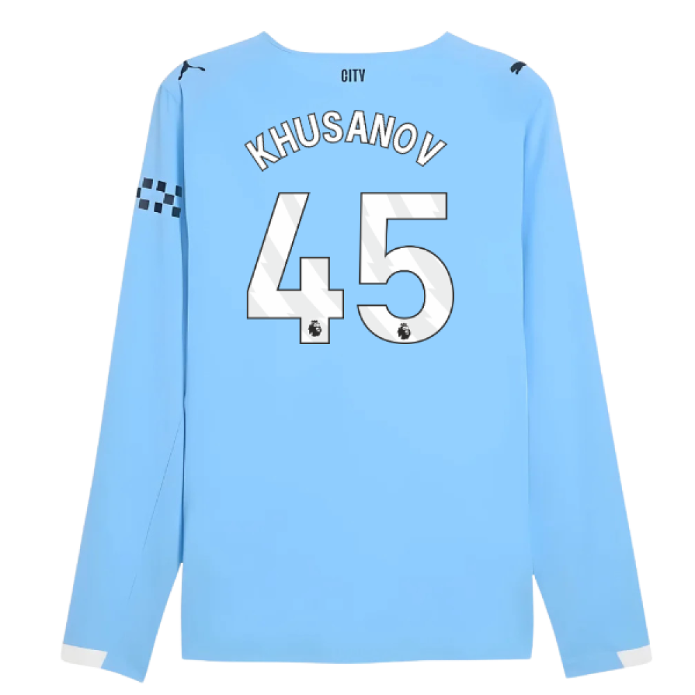 2025-2026 Man City Authentic Long Sleeve Home Shirt (Khusanov 45)