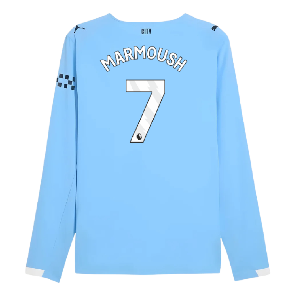 2025-2026 Man City Authentic Long Sleeve Home Shirt (Marmoush 7)