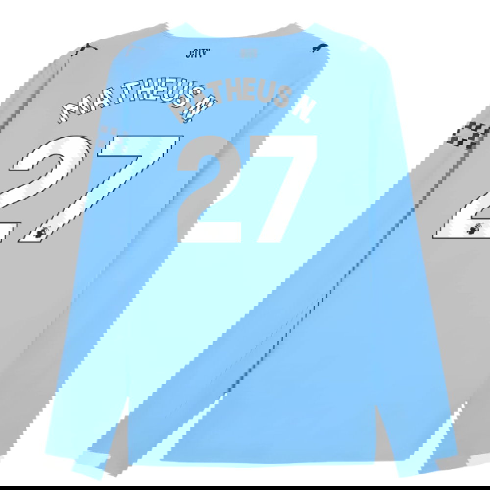 2025-2026 Man City Authentic Long Sleeve Home Shirt (Matheus N. 27)