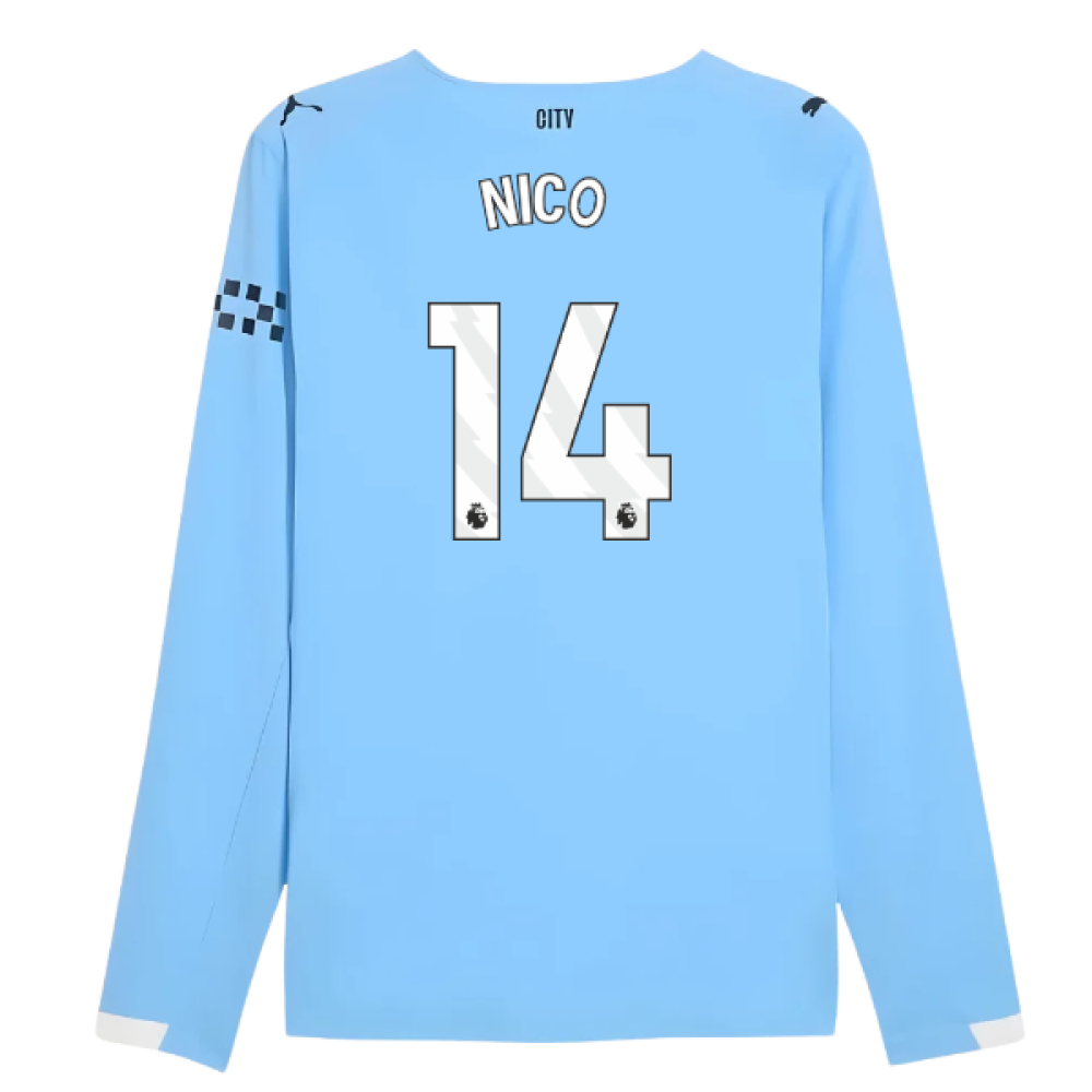 2025-2026 Man City Authentic Long Sleeve Home Shirt (Nico 14)