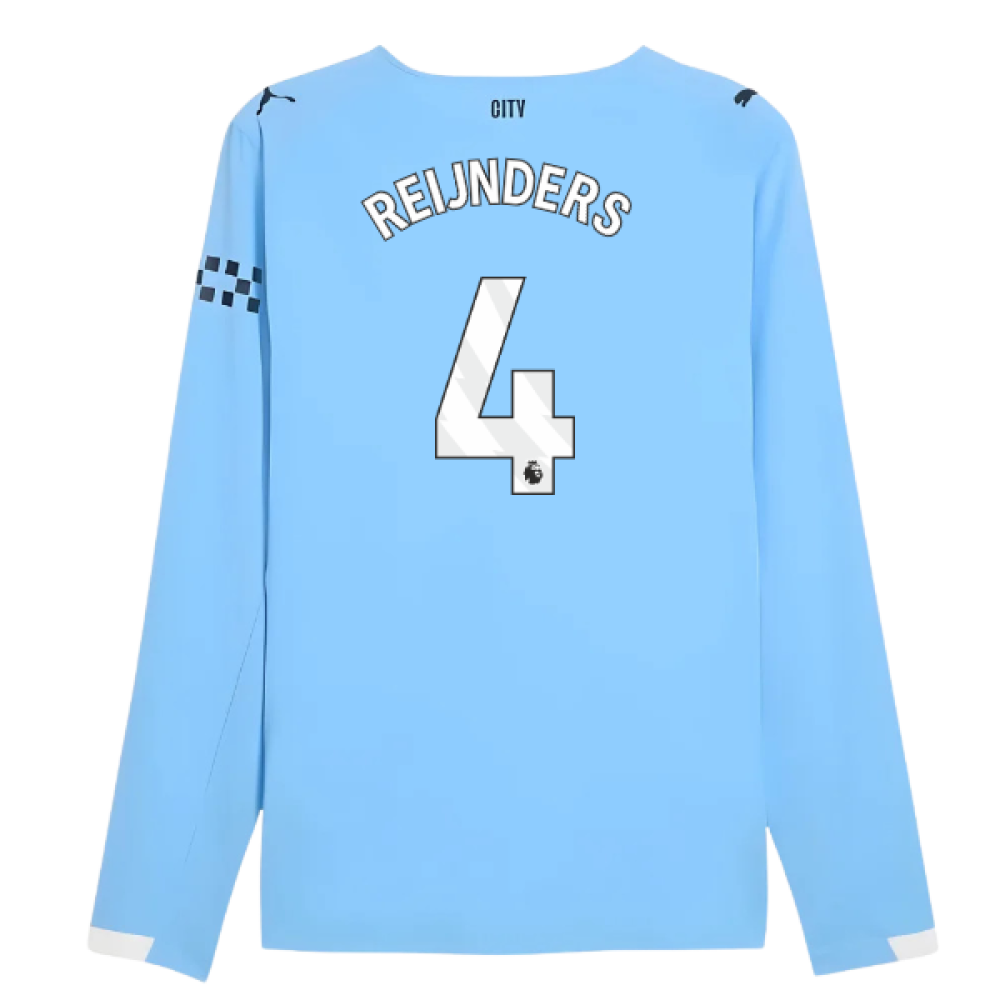 2025-2026 Man City Authentic Long Sleeve Home Shirt (Reijnders 4)