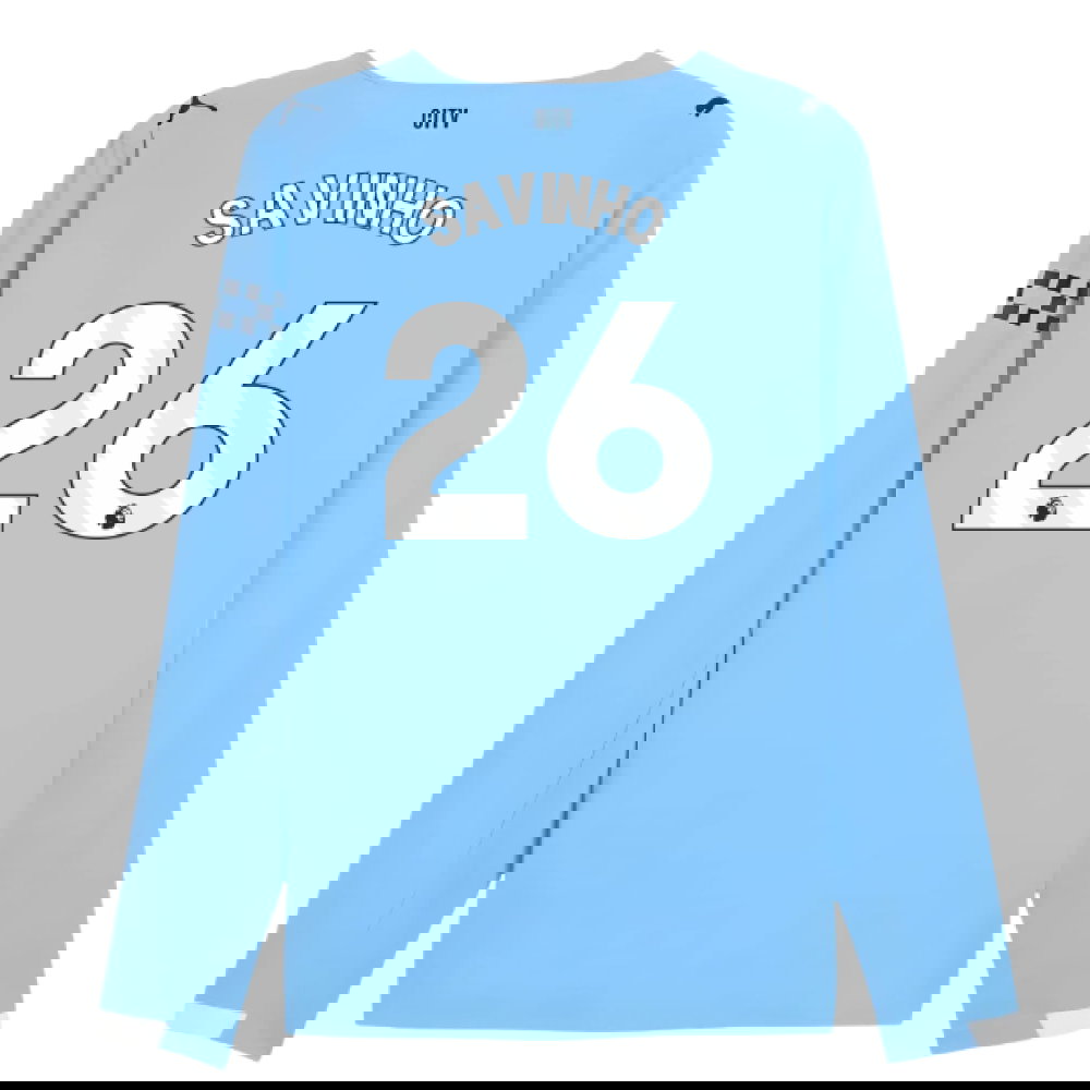 2025-2026 Man City Authentic Long Sleeve Home Shirt (Savinho 26)