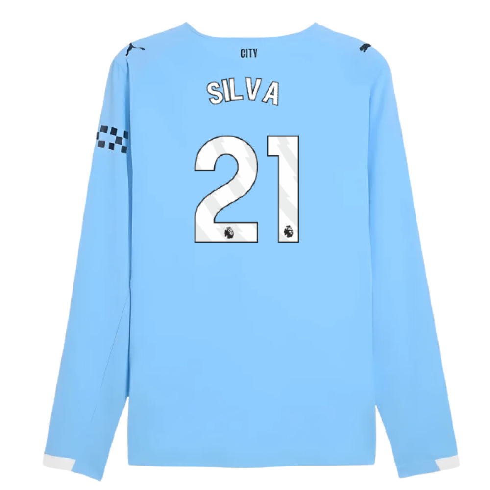 2025-2026 Man City Authentic Long Sleeve Home Shirt (Silva 21)