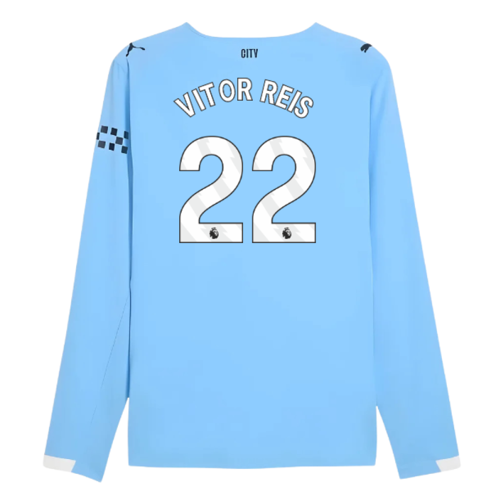 2025-2026 Man City Authentic Long Sleeve Home Shirt (Vitor Reis 22)