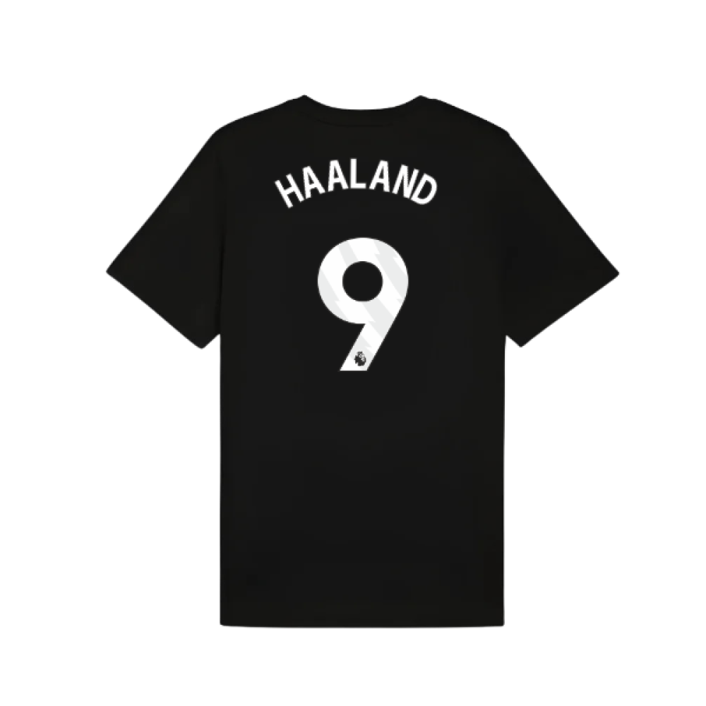 2025-2026 Man City FtblESS Tee (Black) (Haaland 9)