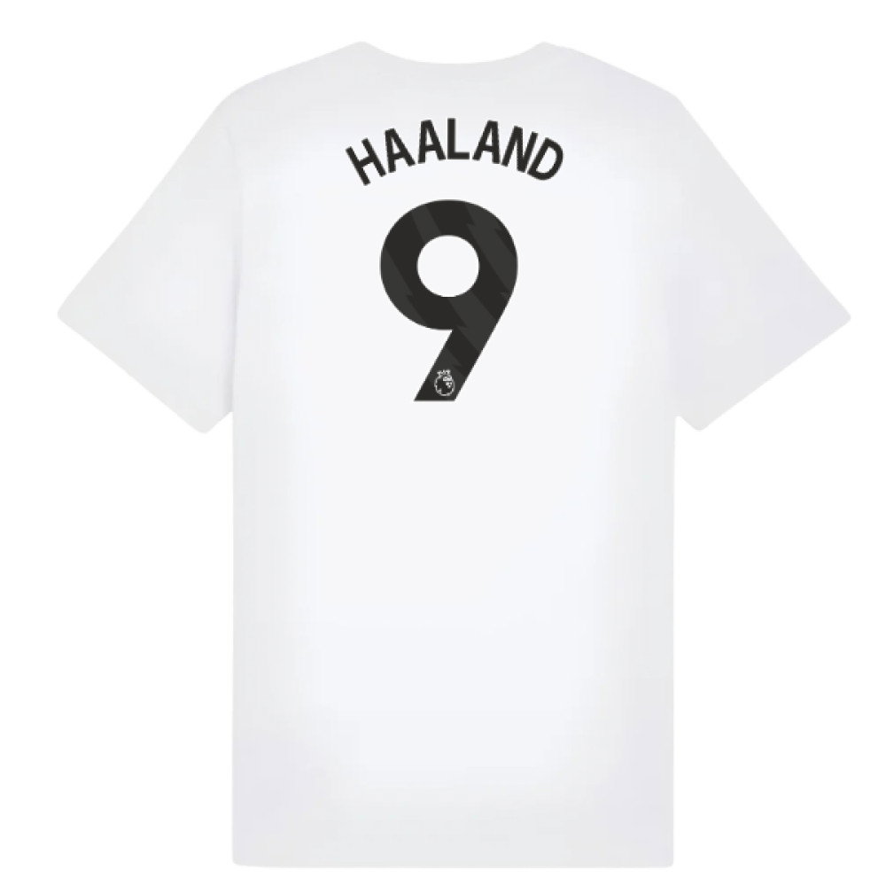 2025-2026 Man City FtblESS Tee (White) - Kids (Haaland 9)