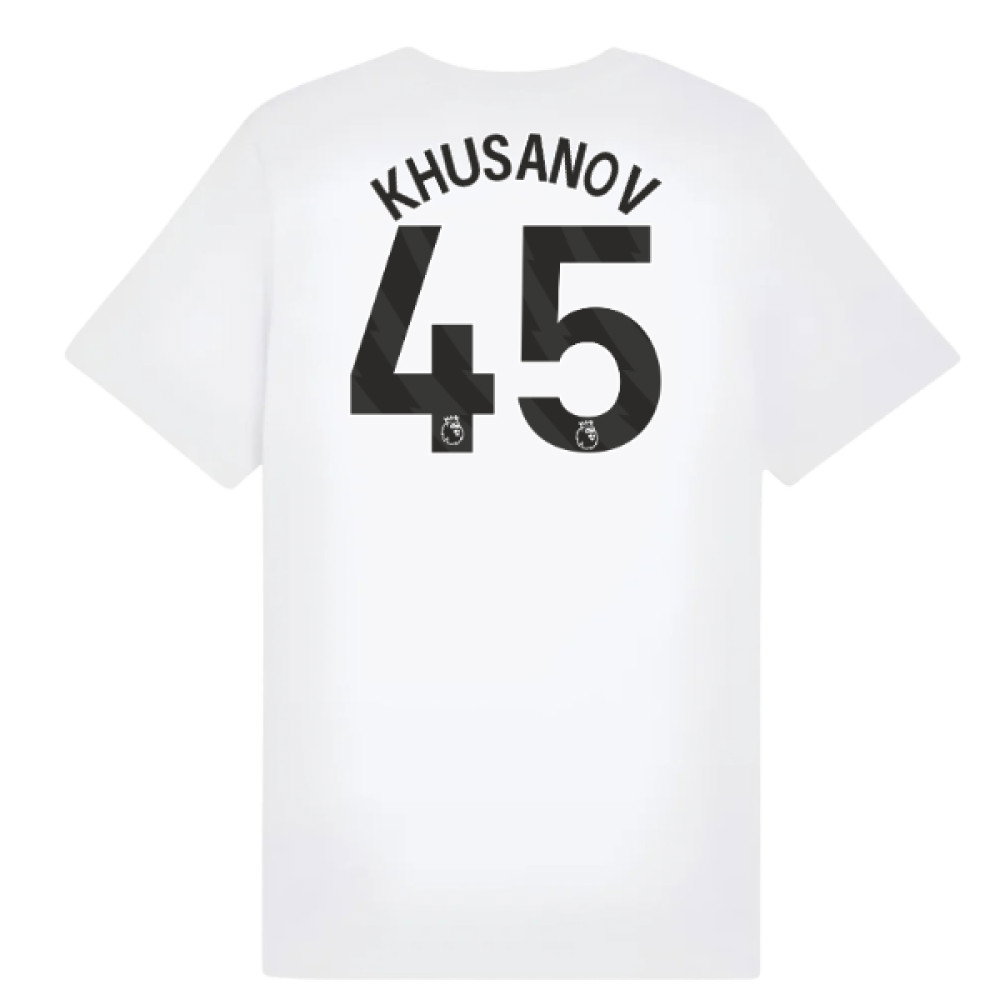 2025-2026 Man City FtblESS Tee (White) - Kids (Khusanov 45)
