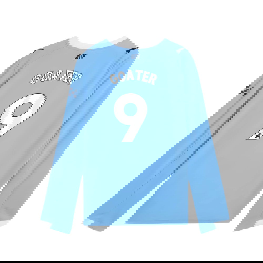 2025-2026 Man City Long Sleeve Home Shirt (Kids) (Goater 9)
